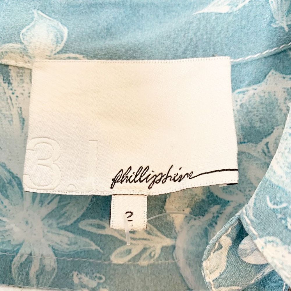 3.1 Phillip Lim Floral Silk Shirt Dress Blue Cream Grommet Collared Women’s Sz 2 - Picture 11 of 16